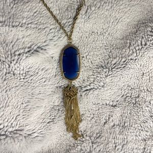 KENDRA SCOTT Rayne Gold Long Pendant Necklace in Navy Cat’s Eye